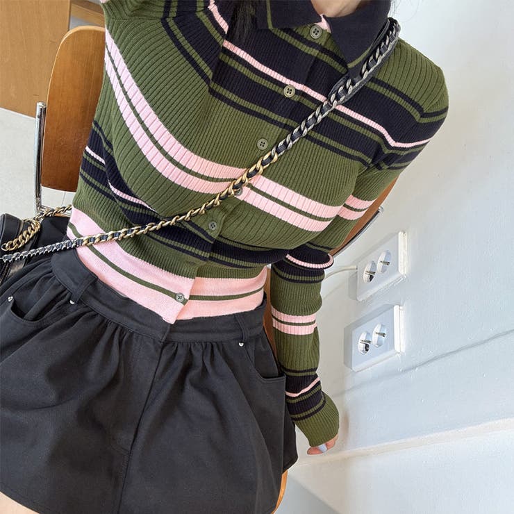 甘辛系ガールズ☆魅力的で大人可愛い配色ストライプ襟付きショートニットジャケット | 17kg | 詳細画像18 
