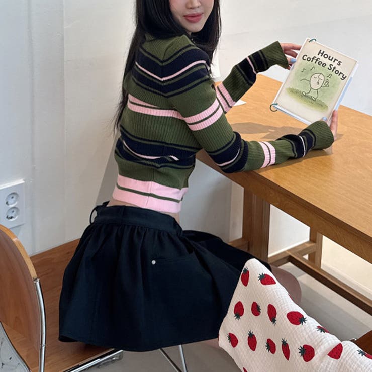 甘辛系ガールズ☆魅力的で大人可愛い配色ストライプ襟付きショートニットジャケット | 17kg | 詳細画像22 