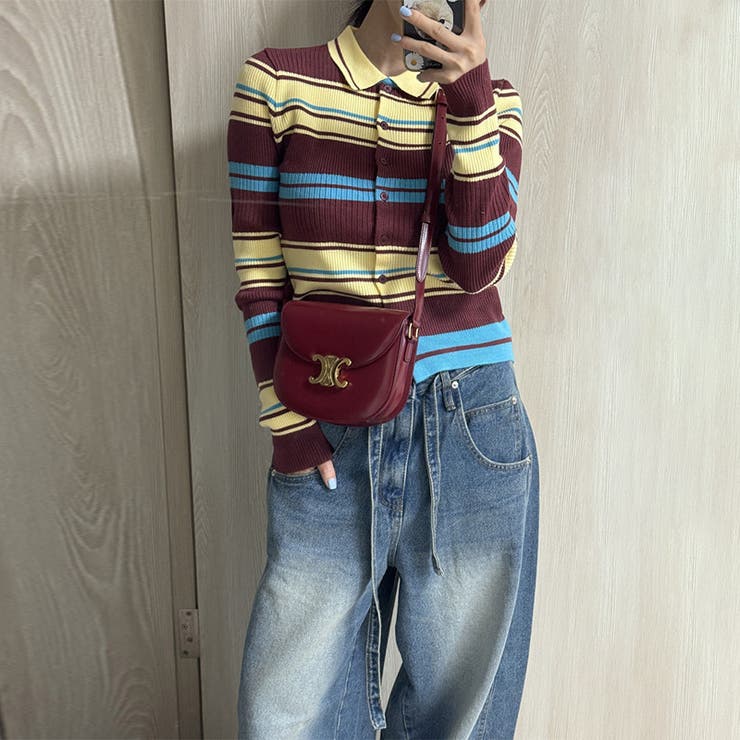 甘辛系ガールズ☆魅力的で大人可愛い配色ストライプ襟付きショートニットジャケット | 17kg | 詳細画像29 