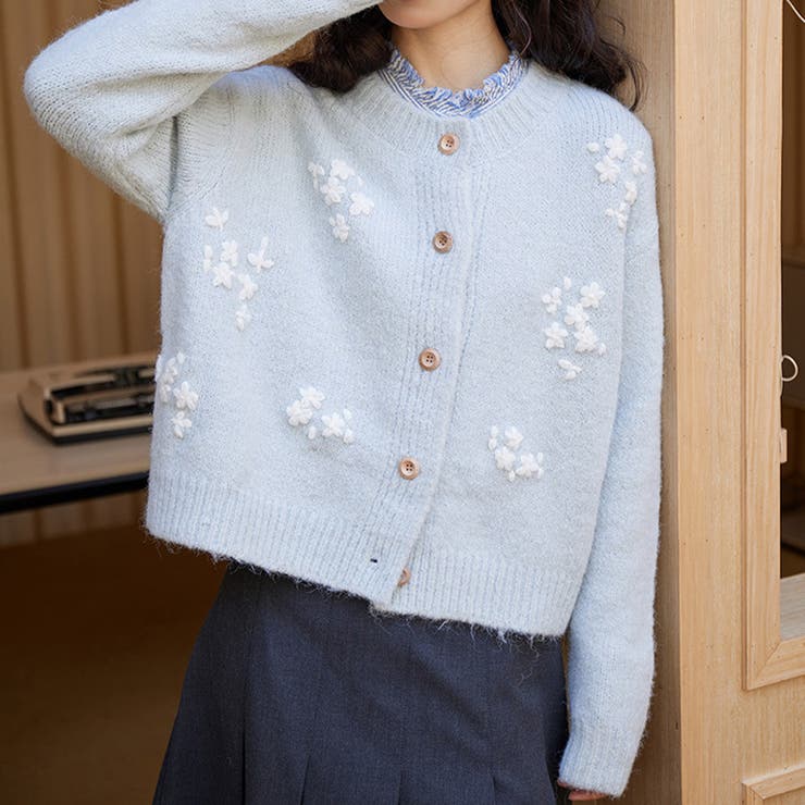 甘辛系ガールズ☆細見え重刺繍クルーネックウールニットカーディガン | 17kg | 詳細画像6 