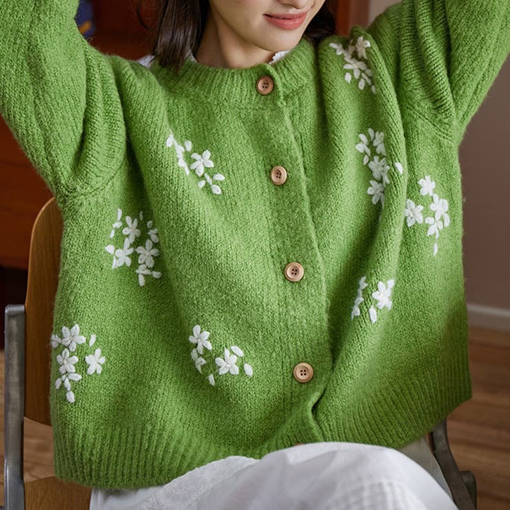 甘辛系ガールズ☆細見え重刺繍クルーネックウールニットカーディガン | 17kg | 詳細画像10 