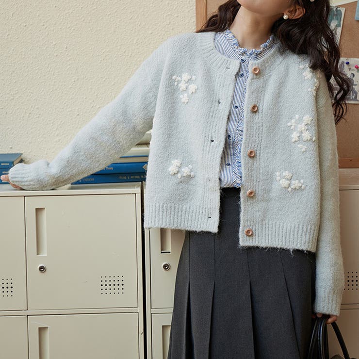 甘辛系ガールズ☆細見え重刺繍クルーネックウールニットカーディガン | 17kg | 詳細画像11 