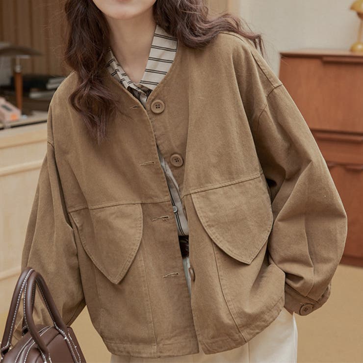 甘辛系ガールズ☆ポケット付き重ね着風 ウォッシュデニムワークジャケット | 17kg | 詳細画像1 