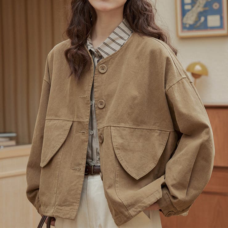 甘辛系ガールズ☆ポケット付き重ね着風 ウォッシュデニムワークジャケット | 17kg | 詳細画像2 