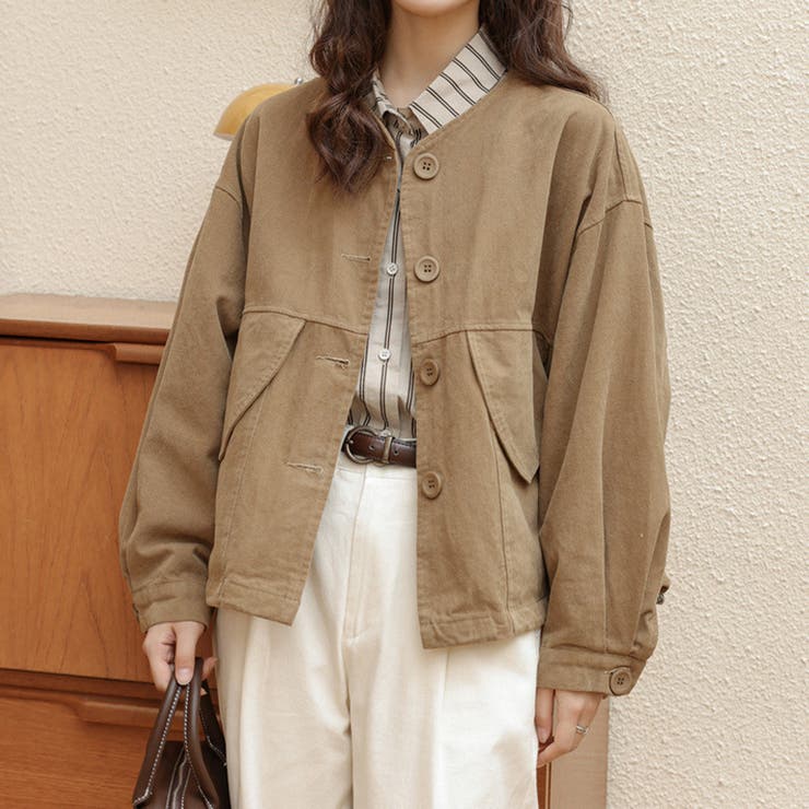 甘辛系ガールズ☆ポケット付き重ね着風 ウォッシュデニムワークジャケット | 17kg | 詳細画像6 