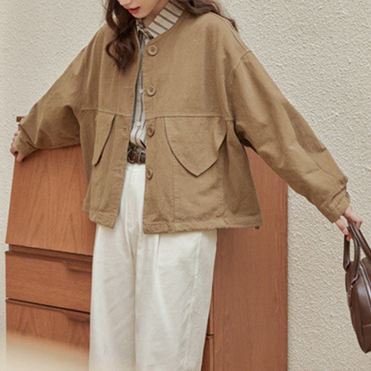 甘辛系ガールズ☆ポケット付き重ね着風 ウォッシュデニムワークジャケット | 17kg | 詳細画像7 