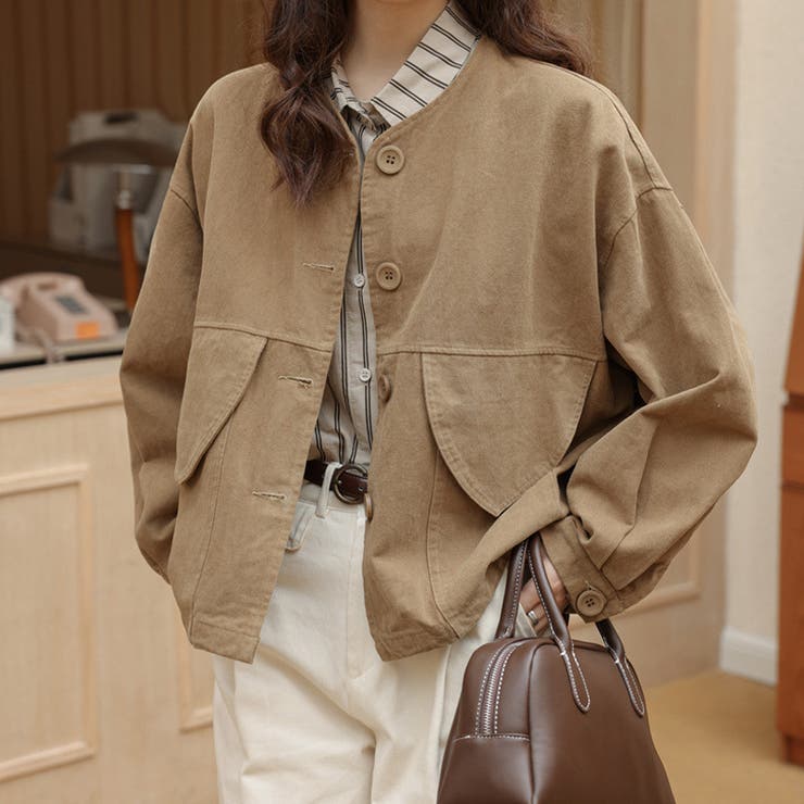 甘辛系ガールズ☆ポケット付き重ね着風 ウォッシュデニムワークジャケット | 17kg | 詳細画像10 