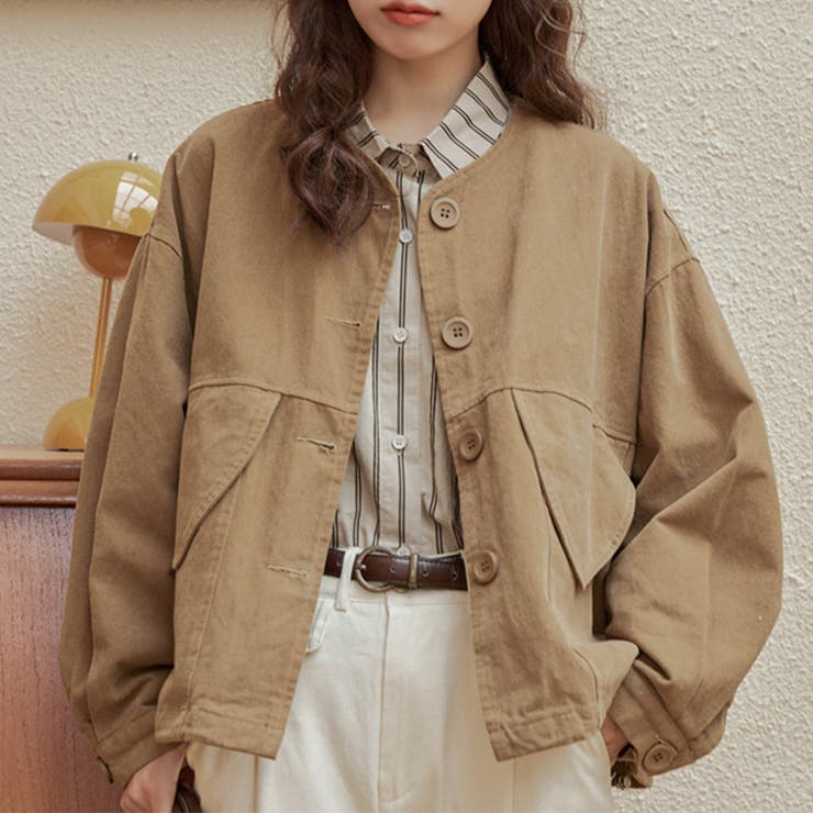 甘辛系ガールズ☆ポケット付き重ね着風 ウォッシュデニムワークジャケット | 17kg | 詳細画像5 