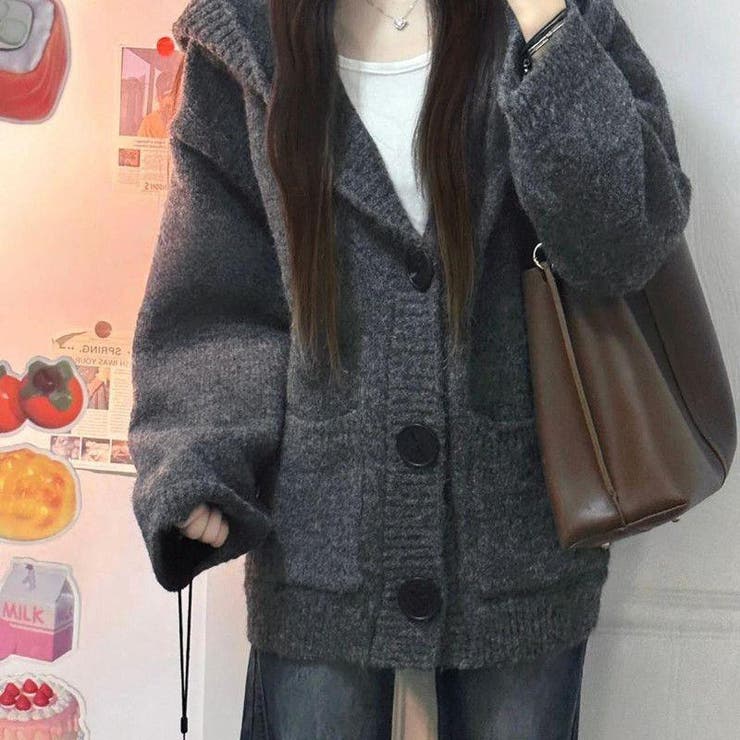 グレー | ゆるカワコーデ☆グレーショート丈 ニットカーディガン | 17kg