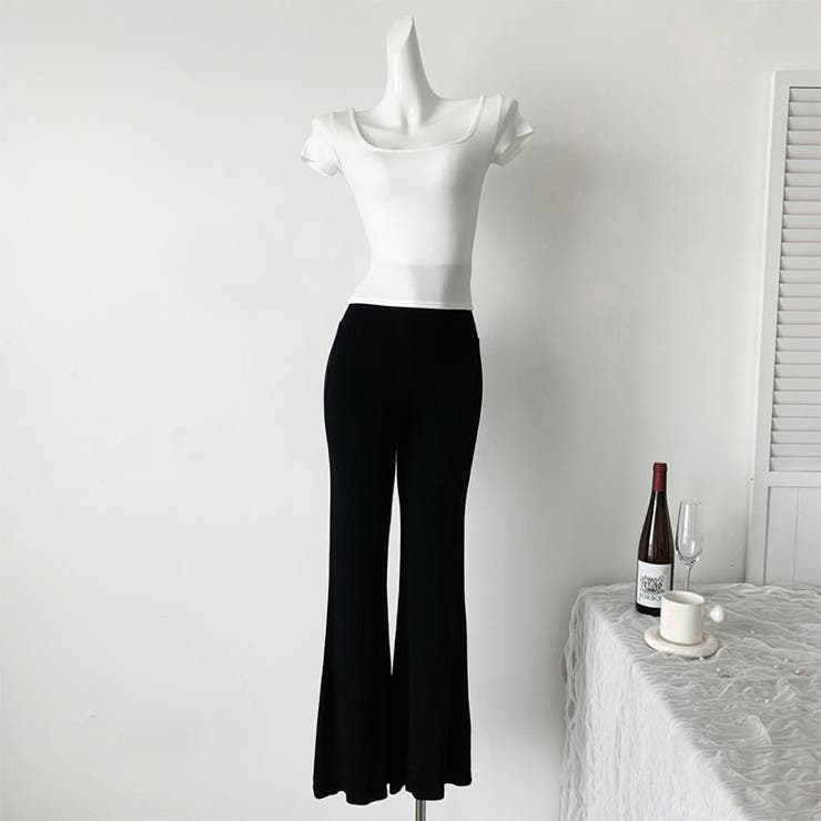 ブラック | ゆるカワコーデ☆ニットパンツ 美脚効果薄手ワイドフレアパンツ | 17kg