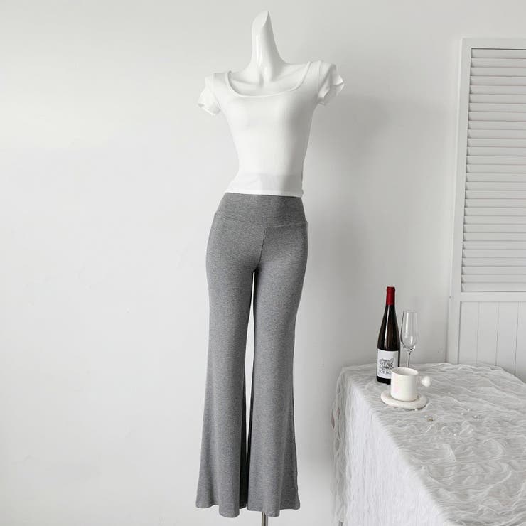 グレー | ゆるカワコーデ☆ニットパンツ 美脚効果薄手ワイドフレアパンツ | 17kg