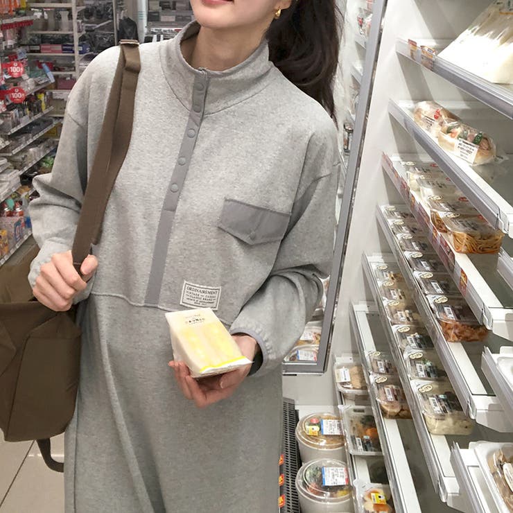 ゆるカワコーデ☆配色スタンドネックスウェットワンピース | 17kg | 詳細画像12 