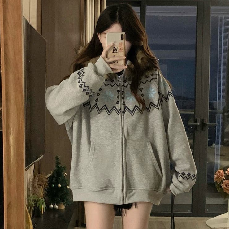 ゆるカワコーデ☆フェアアイル柄プリントフード付き裏起毛スウェット | 17kg | 詳細画像12 