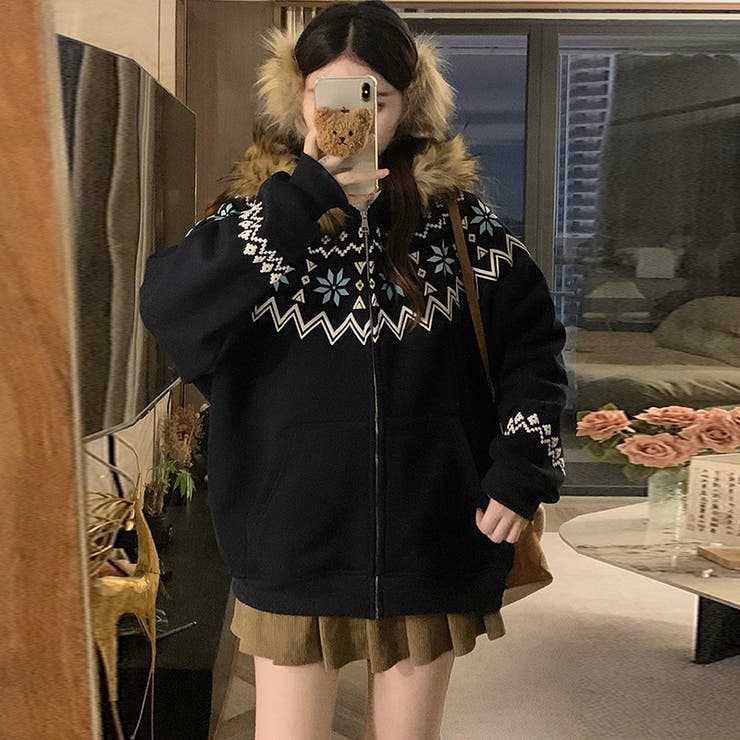 ゆるカワコーデ☆フェアアイル柄プリントフード付き裏起毛スウェット | 17kg | 詳細画像12 