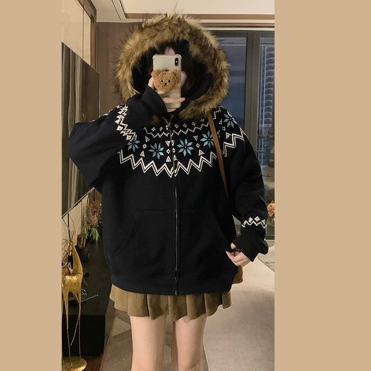 ゆるカワコーデ☆フェアアイル柄プリントフード付き裏起毛スウェット | 17kg | 詳細画像14 