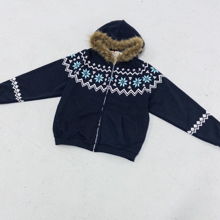 ゆるカワコーデ☆フェアアイル柄プリントフード付き裏起毛スウェット | 17kg | 詳細画像9 