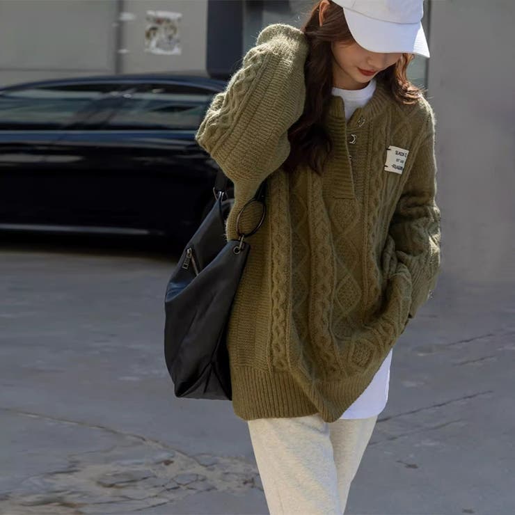 ゆるカワコーデ☆ミディ丈 レトロ編みVネックセーター | 17kg | 詳細画像11 