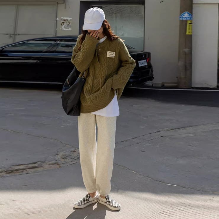 ゆるカワコーデ☆ミディ丈 レトロ編みVネックセーター | 17kg | 詳細画像12 