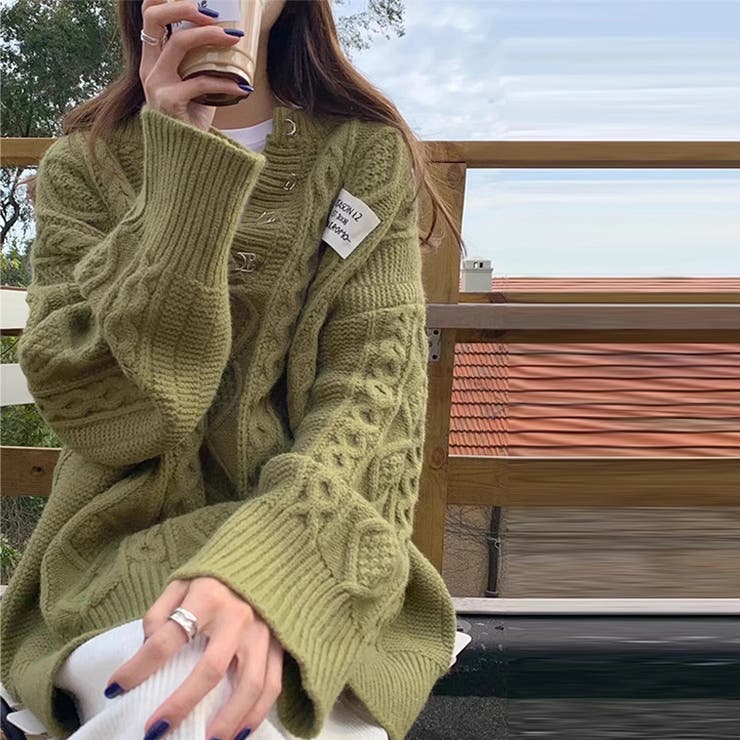 ゆるカワコーデ☆ミディ丈 レトロ編みVネックセーター | 17kg | 詳細画像13 