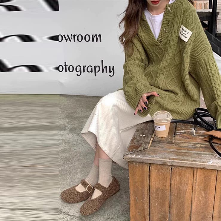 ゆるカワコーデ☆ミディ丈 レトロ編みVネックセーター | 17kg | 詳細画像15 