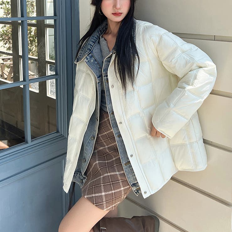 ユニセックス☆デニム襟切替 中綿ショートジャケット | 17kg | 詳細画像3 