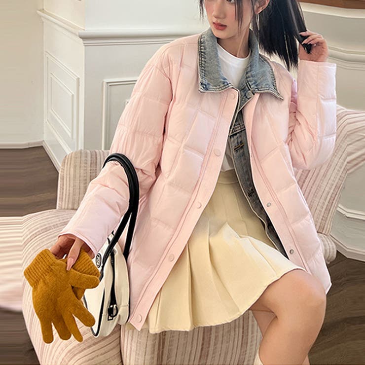 ピンク | ユニセックス☆デニム襟切替 中綿ショートジャケット | 17kg