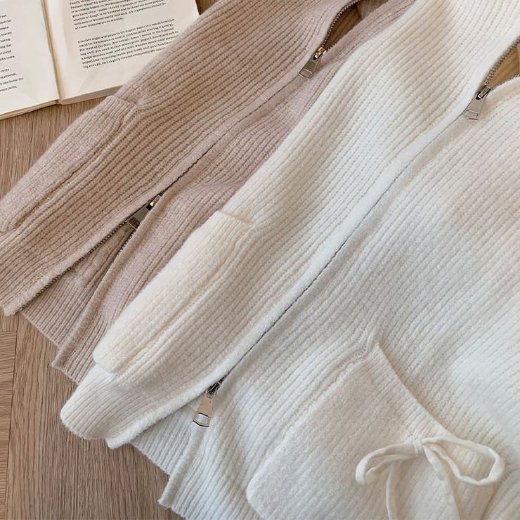 ゆるカワコーデ☆ファー襟付きニットカーディガン ゆったりフードアウター | 17kg | 詳細画像9 