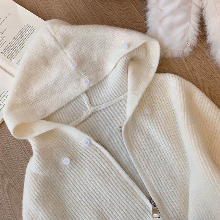 ゆるカワコーデ☆ファー襟付きニットカーディガン ゆったりフードアウター | 17kg | 詳細画像10 