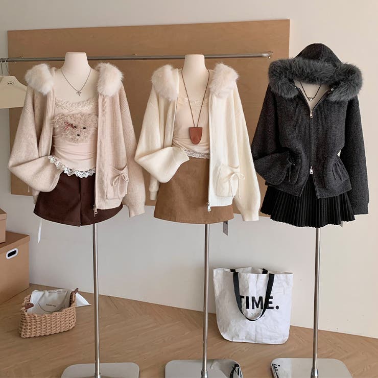 ゆるカワコーデ☆ファー襟付きニットカーディガン ゆったりフードアウター | 17kg | 詳細画像4 