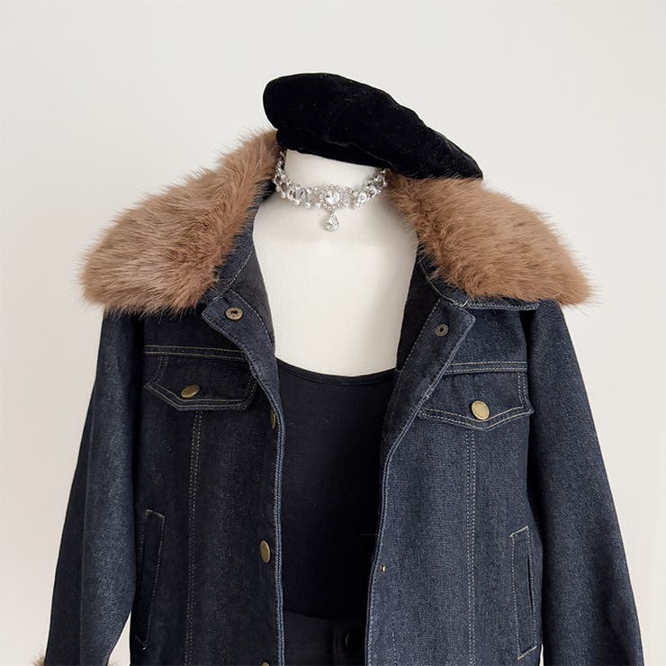甘辛系ガールズ☆デニムジャケット フェイクファー襟付き裏起毛アウター | 17kg | 詳細画像7 
