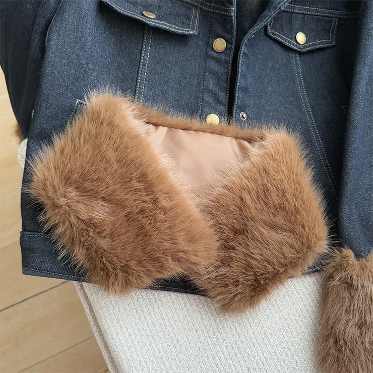 甘辛系ガールズ☆デニムジャケット フェイクファー襟付き裏起毛アウター | 17kg | 詳細画像8 