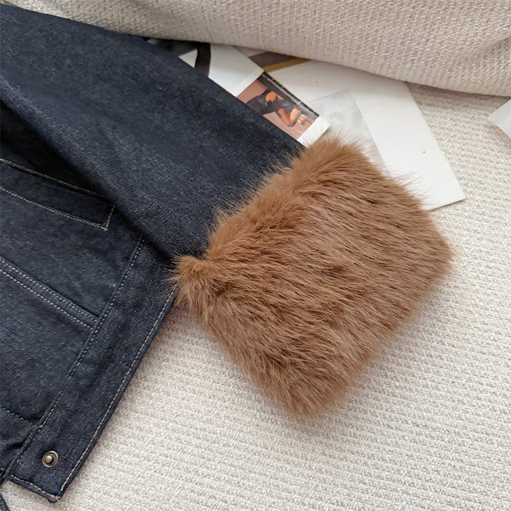 甘辛系ガールズ☆デニムジャケット フェイクファー襟付き裏起毛アウター | 17kg | 詳細画像9 