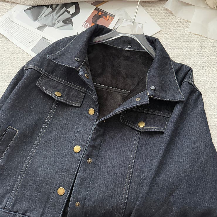 甘辛系ガールズ☆デニムジャケット フェイクファー襟付き裏起毛アウター | 17kg | 詳細画像10 