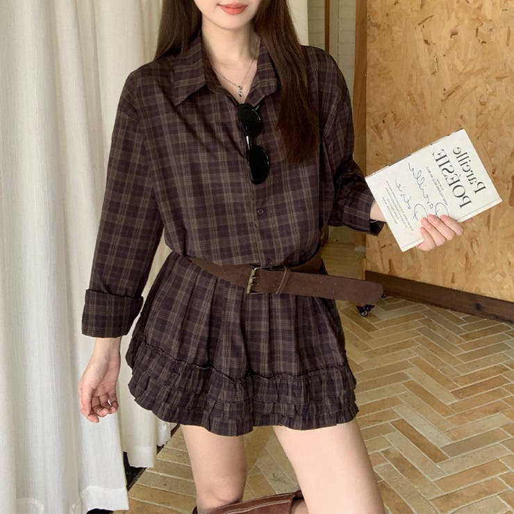 甘辛系ガールズ☆チェックシャツ＋ショートパンツ ゆるカジュアルセットアップ | 17kg | 詳細画像6 