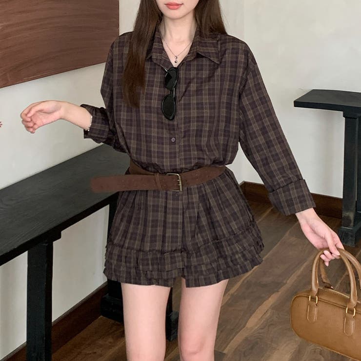 甘辛系ガールズ☆チェックシャツ＋ショートパンツ ゆるカジュアルセットアップ | 17kg | 詳細画像4 