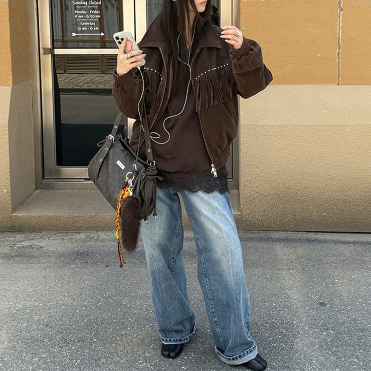 ユニセックス☆スエード中綿ジャケットフリンジスタッズ付 | 17kg | 詳細画像2 