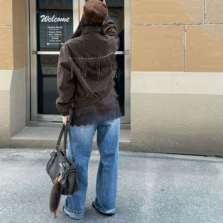 ユニセックス☆スエード中綿ジャケットフリンジスタッズ付 | 17kg | 詳細画像13 