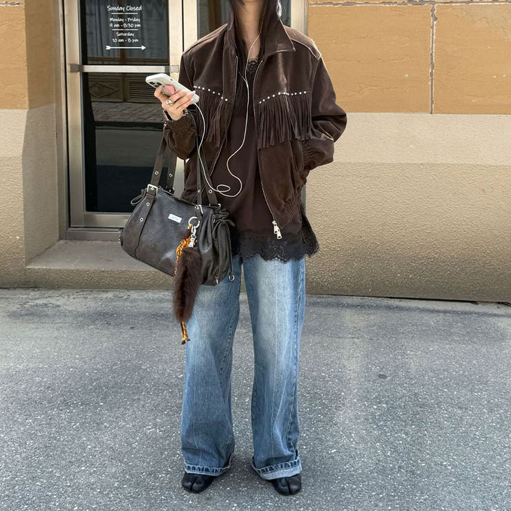 ユニセックス☆スエード中綿ジャケットフリンジスタッズ付 | 17kg | 詳細画像14 