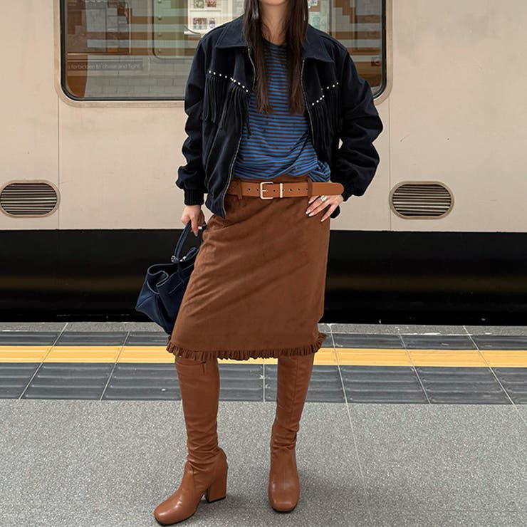 ネイビー | ユニセックス☆スエード中綿ジャケットフリンジスタッズ付 | 17kg