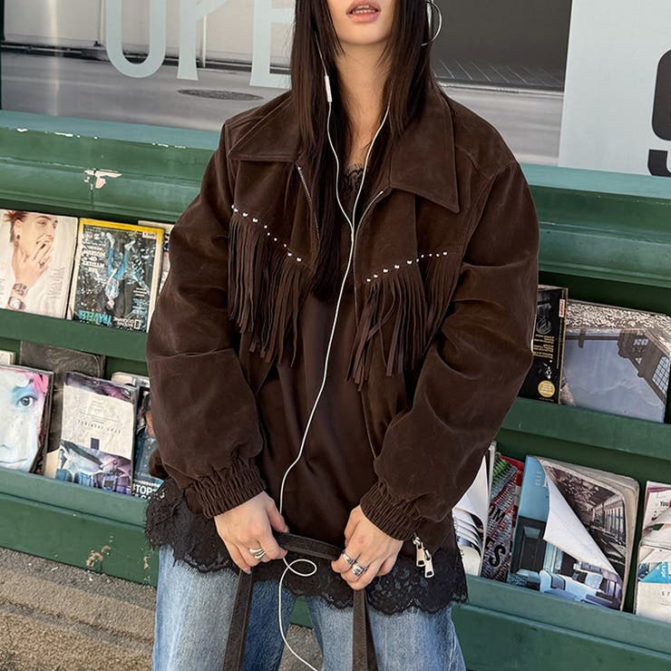 ユニセックス☆スエード中綿ジャケットフリンジスタッズ付 | 17kg | 詳細画像4 