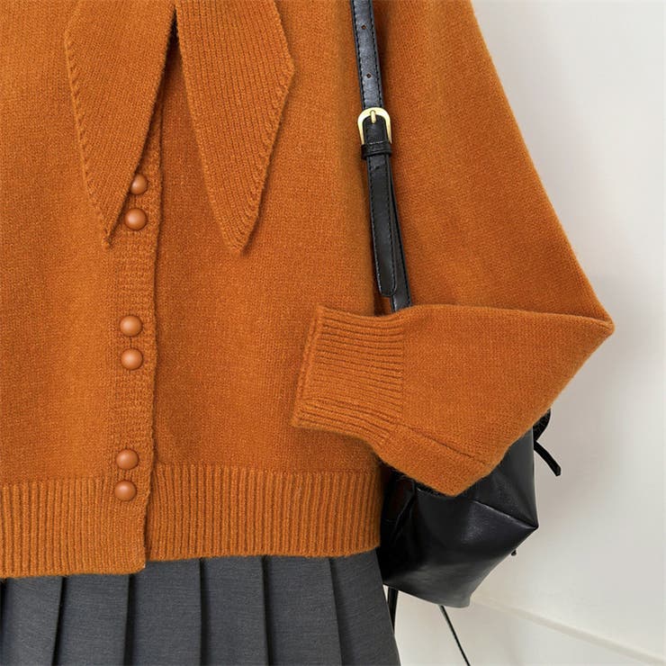 大人っぽく洗練された☆クルーネック黄ニットカーデマフラー2点 | 17kg | 詳細画像4 