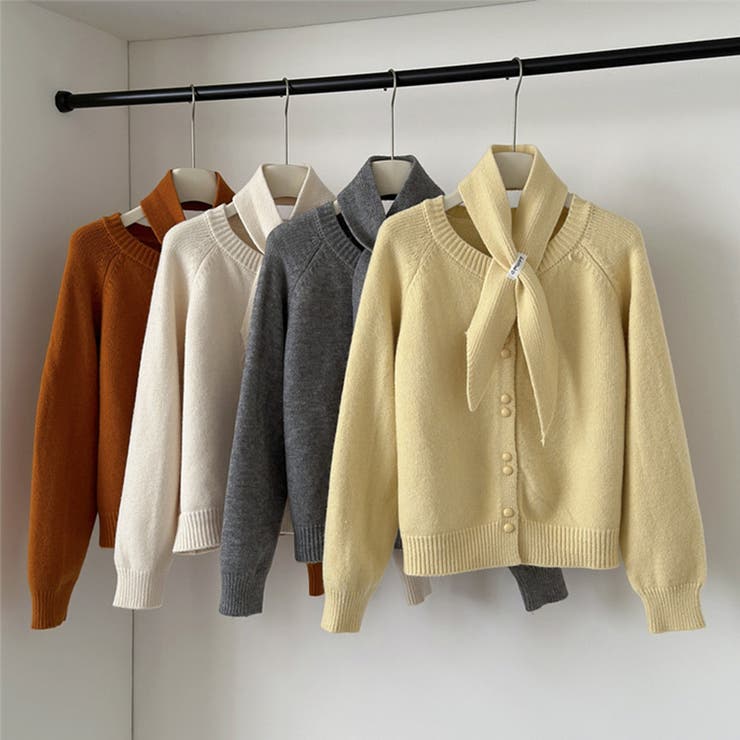 大人っぽく洗練された☆クルーネック黄ニットカーデマフラー2点 | 17kg | 詳細画像6 