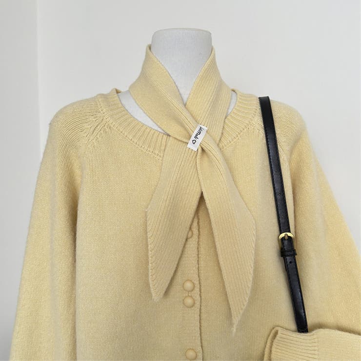 大人っぽく洗練された☆クルーネック黄ニットカーデマフラー2点 | 17kg | 詳細画像7 