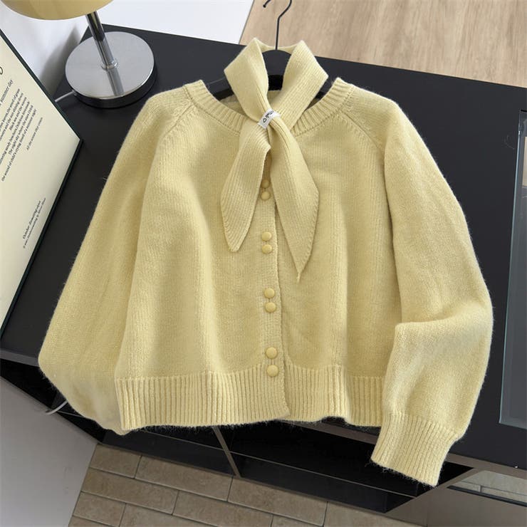 大人っぽく洗練された☆クルーネック黄ニットカーデマフラー2点 | 17kg | 詳細画像13 