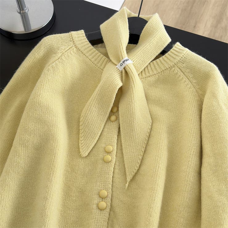 大人っぽく洗練された☆クルーネック黄ニットカーデマフラー2点 | 17kg | 詳細画像16 