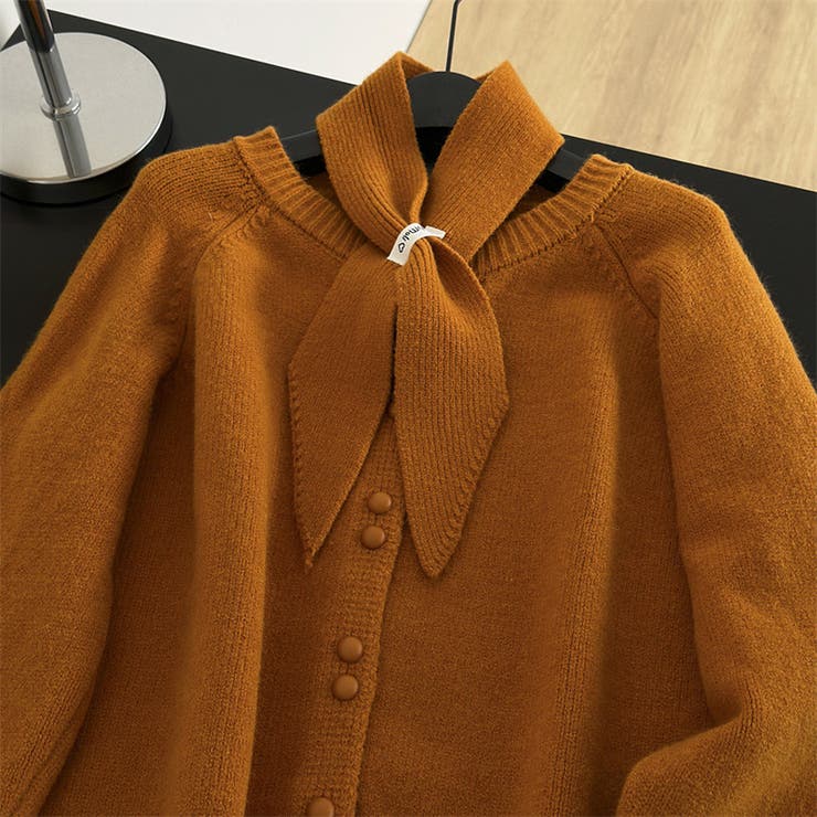 大人っぽく洗練された☆クルーネック黄ニットカーデマフラー2点 | 17kg | 詳細画像24 