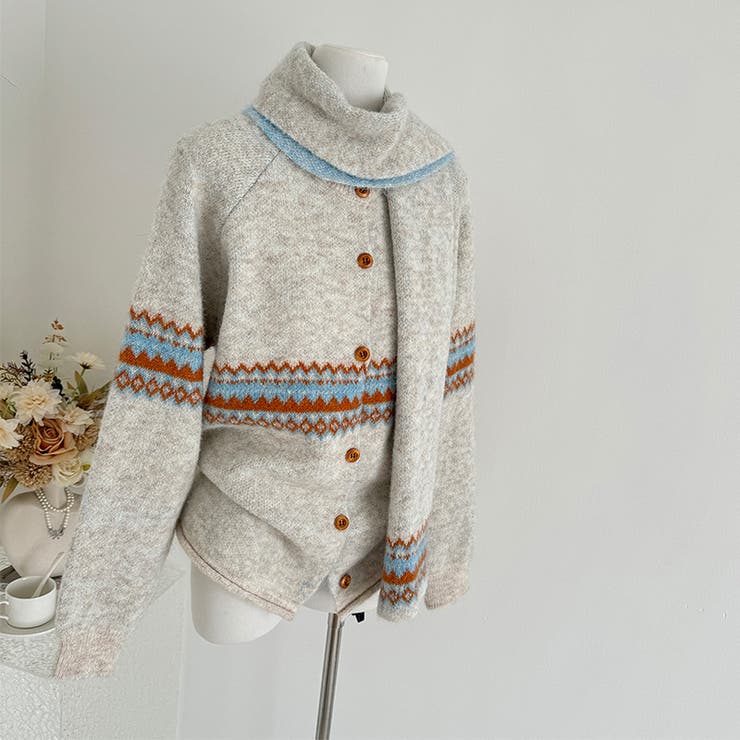 ゆるカワコーデ☆ジャカードカーデマフラー付保温ニット | 17kg | 詳細画像7 