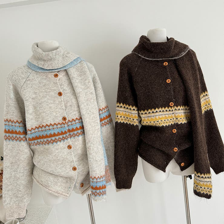 ゆるカワコーデ☆ジャカードカーデマフラー付保温ニット | 17kg | 詳細画像8 