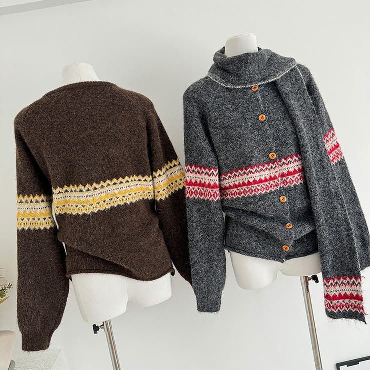 ゆるカワコーデ☆ジャカードカーデマフラー付保温ニット | 17kg | 詳細画像10 