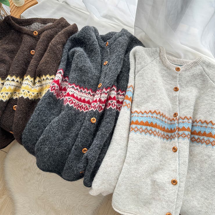 ゆるカワコーデ☆ジャカードカーデマフラー付保温ニット | 17kg | 詳細画像16 